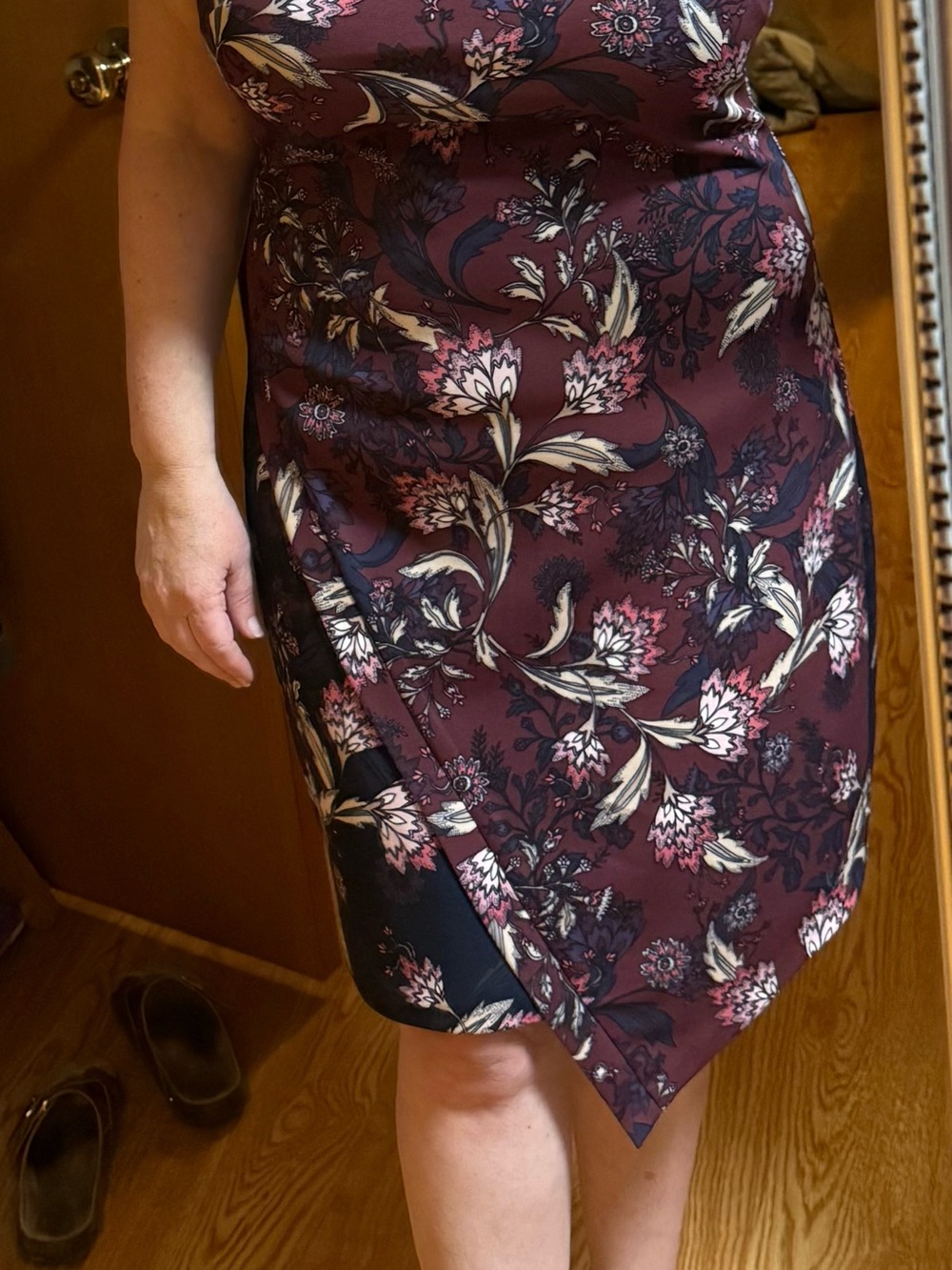 Vince Camuto Floral Asymmetrical  Dress in Burgundy and Navy